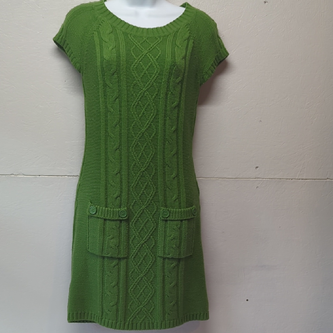 Pink Rose Vibrant Green Knit Mini Dress